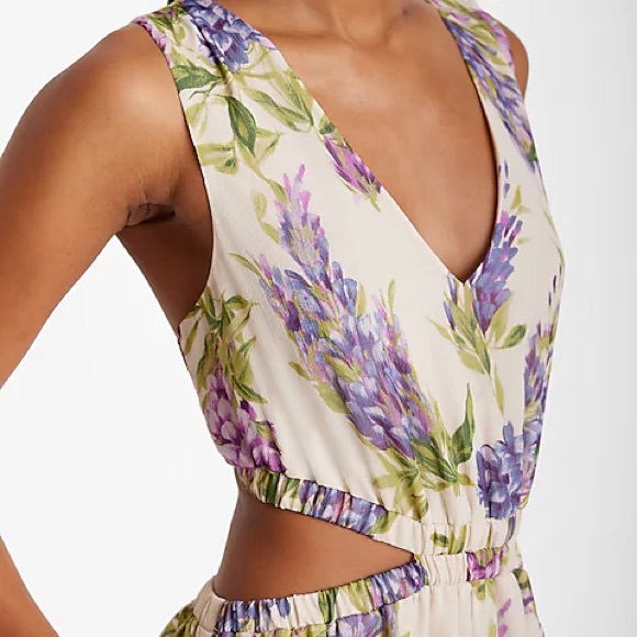 Express Floral V-Neck Sleeveless Cutout Open Back Maxi Dress NWT size XL - Picture 2 of 4